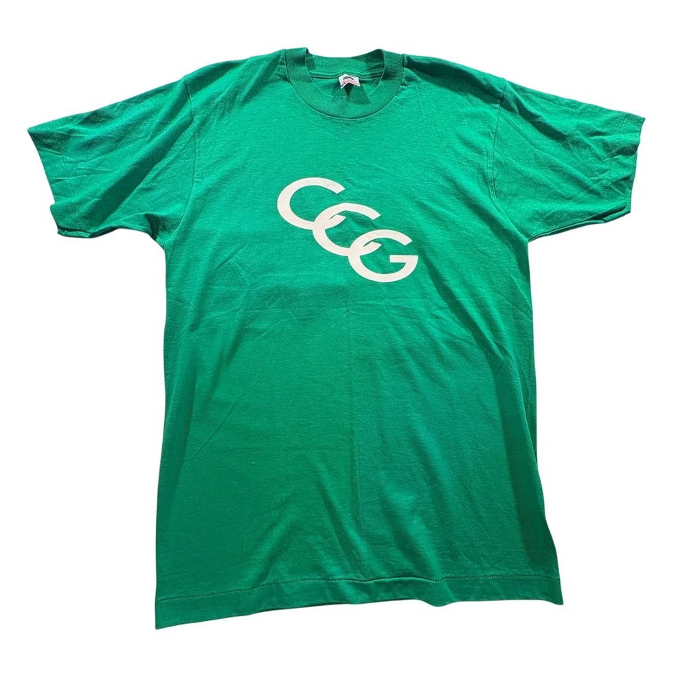Fruit of the Loom Vintage T Shirt Mens Large Green CCG Single Stitch Made in USA